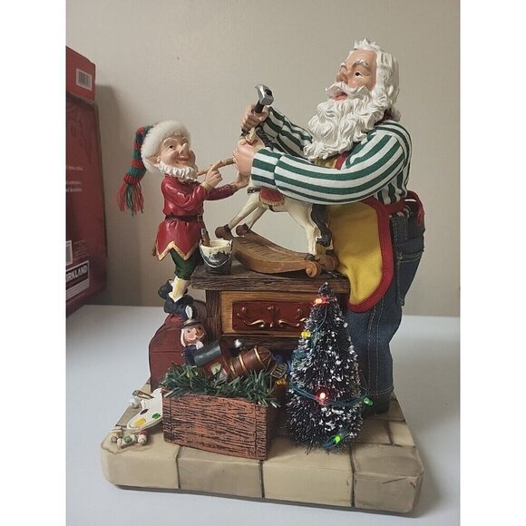 Holiday: Kirkland Fabric Mache Santa Claus 12” Workshop Christmas Scene Figure  - Picture 2 of 12